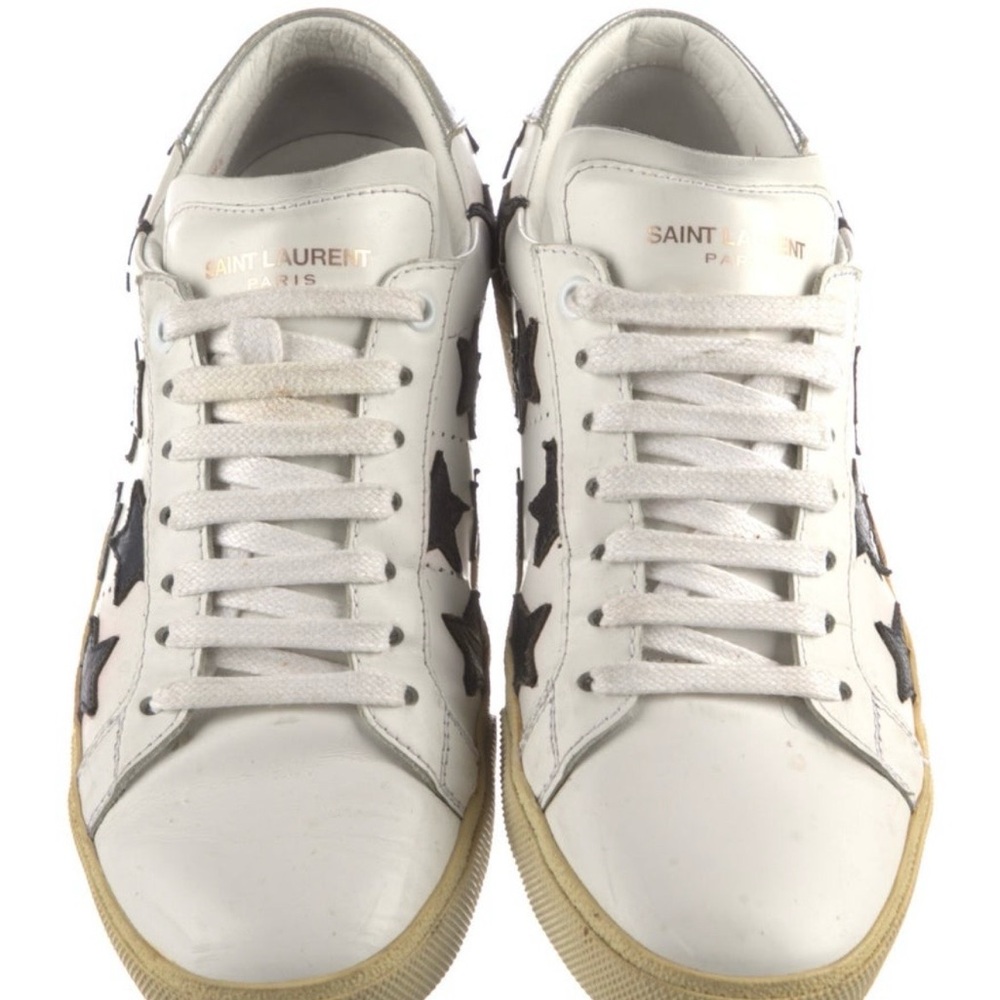 Saint Laurent White and Black Star Sneakers. Includes Box
